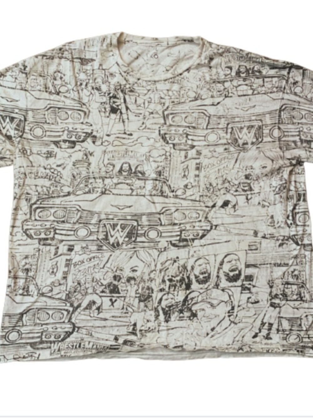 WWE WrestleMania Men’s Black & White All-Over Sketch Graphic Tee Size XXL